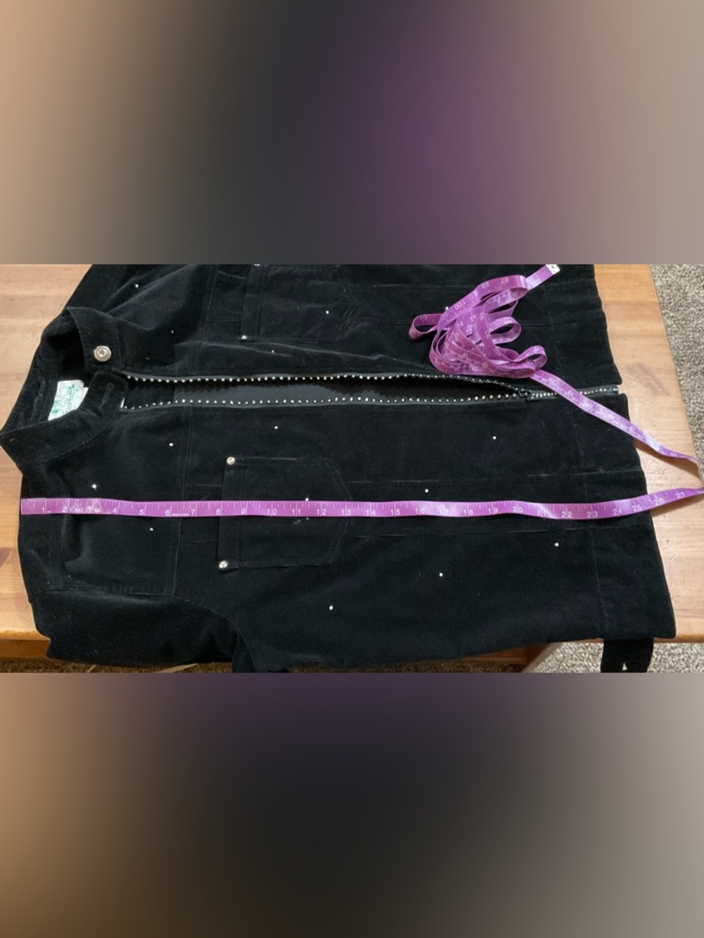 Quacker Factory: black corduroy bedazzled/scattered rhinestones embellished coat - Picture 6 of 7